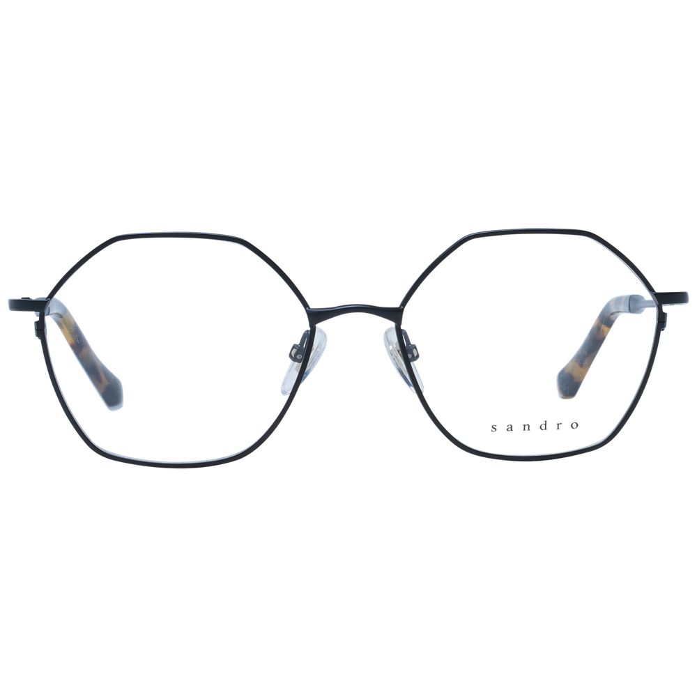 Sandro black stainless steel eyeglasses frames with sleek, modern design and clear lenses, showcasing a stylish and durable look.