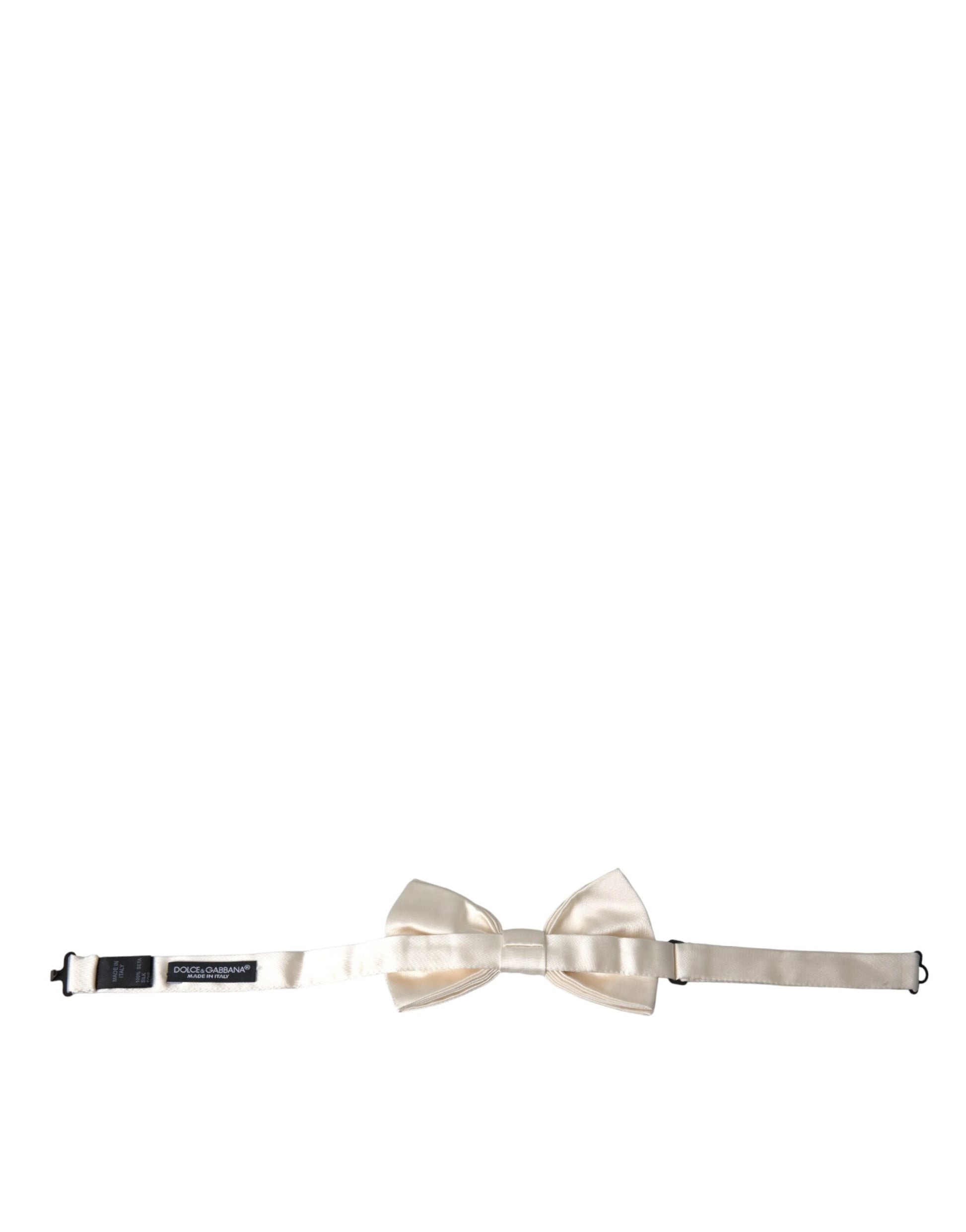Dolce & Gabbana Off White Silk Adjustable Neck Men Bow Tie Dolce & Gabbana
