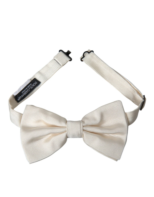 Dolce & Gabbana Off White Silk Adjustable Neck Men Bow Tie Dolce & Gabbana