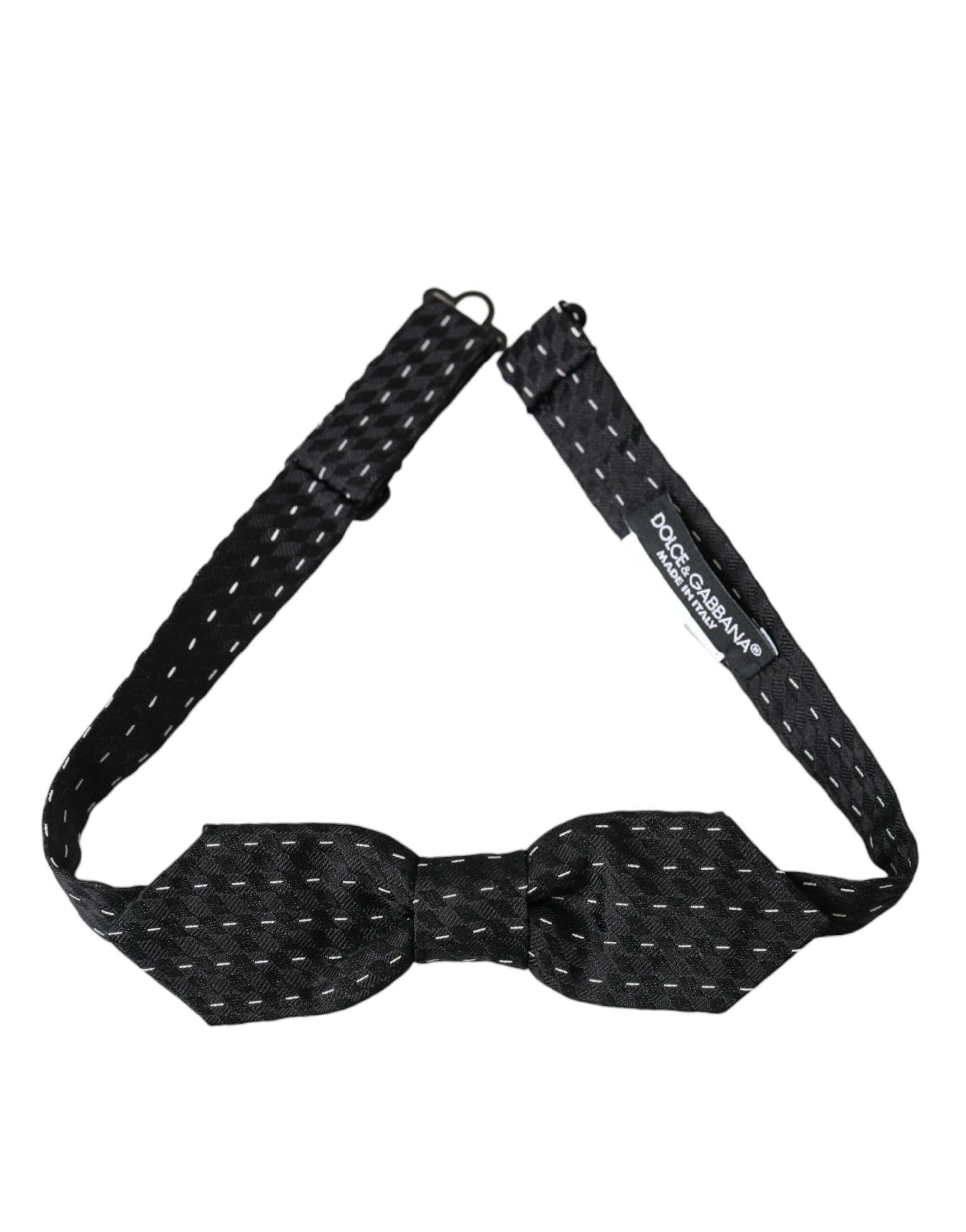 Dolce & Gabbana Black White Stitched Silk Men Neck Bow Tie Dolce & Gabbana