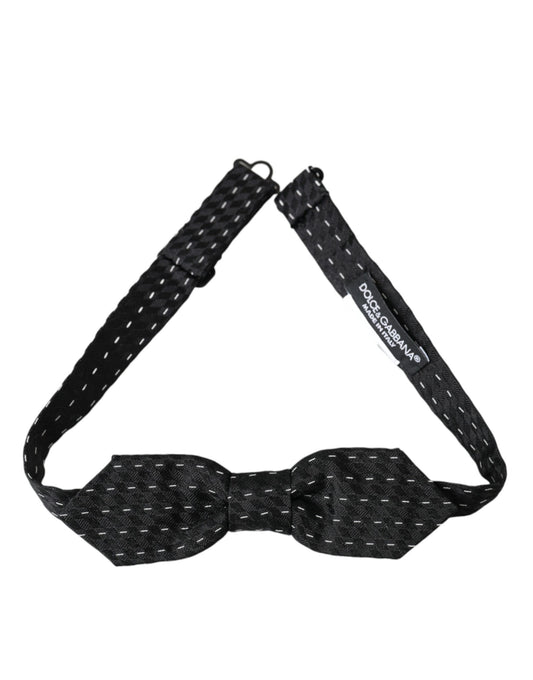 Dolce & Gabbana Black White Stitched Silk Men Neck Bow Tie Dolce & Gabbana