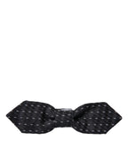 Dolce & Gabbana Dark Gray White Stitched Silk Men Neck Bow Tie