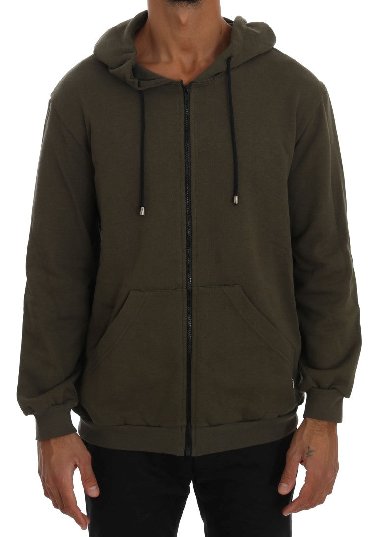 Daniele Alessandrini Green Full Zipper Hodded Cotton Sweater Daniele Alessandrini