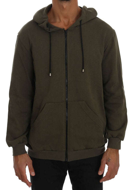 Daniele Alessandrini Green Full Zipper Hodded Cotton Sweater Daniele Alessandrini