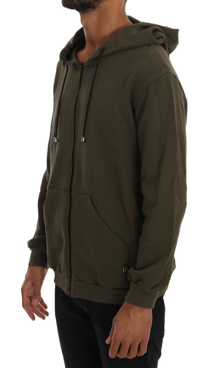Daniele Alessandrini Green Full Zipper Hodded Cotton Sweater Daniele Alessandrini