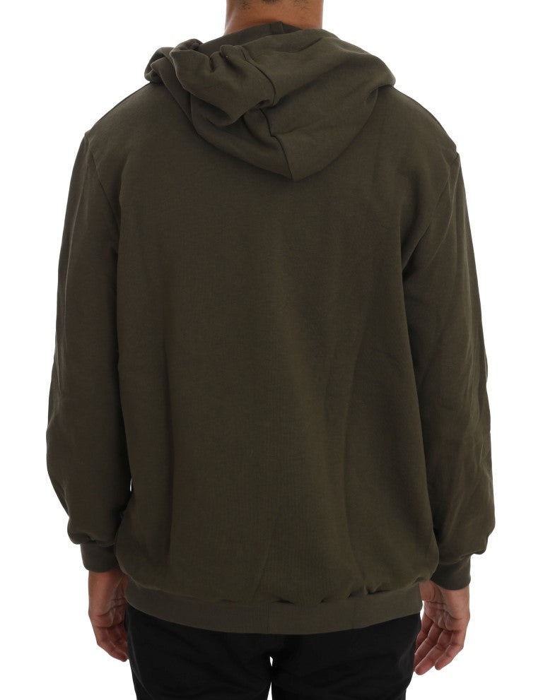 Daniele Alessandrini Green Full Zipper Hodded Cotton Sweater Daniele Alessandrini