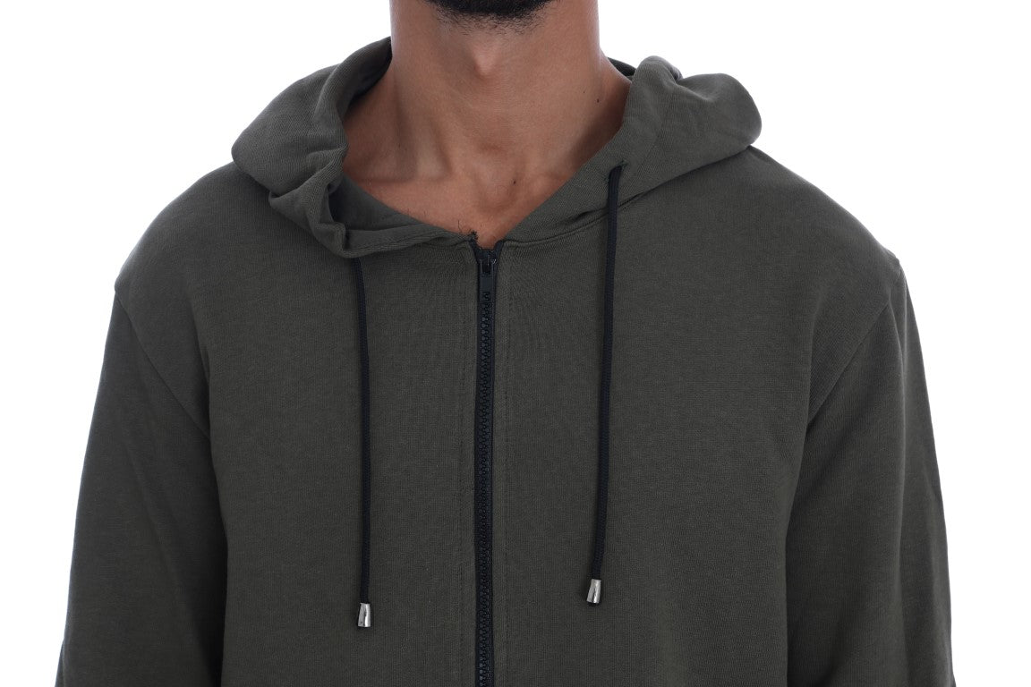 Daniele Alessandrini Green Full Zipper Hodded Cotton Sweater Daniele Alessandrini