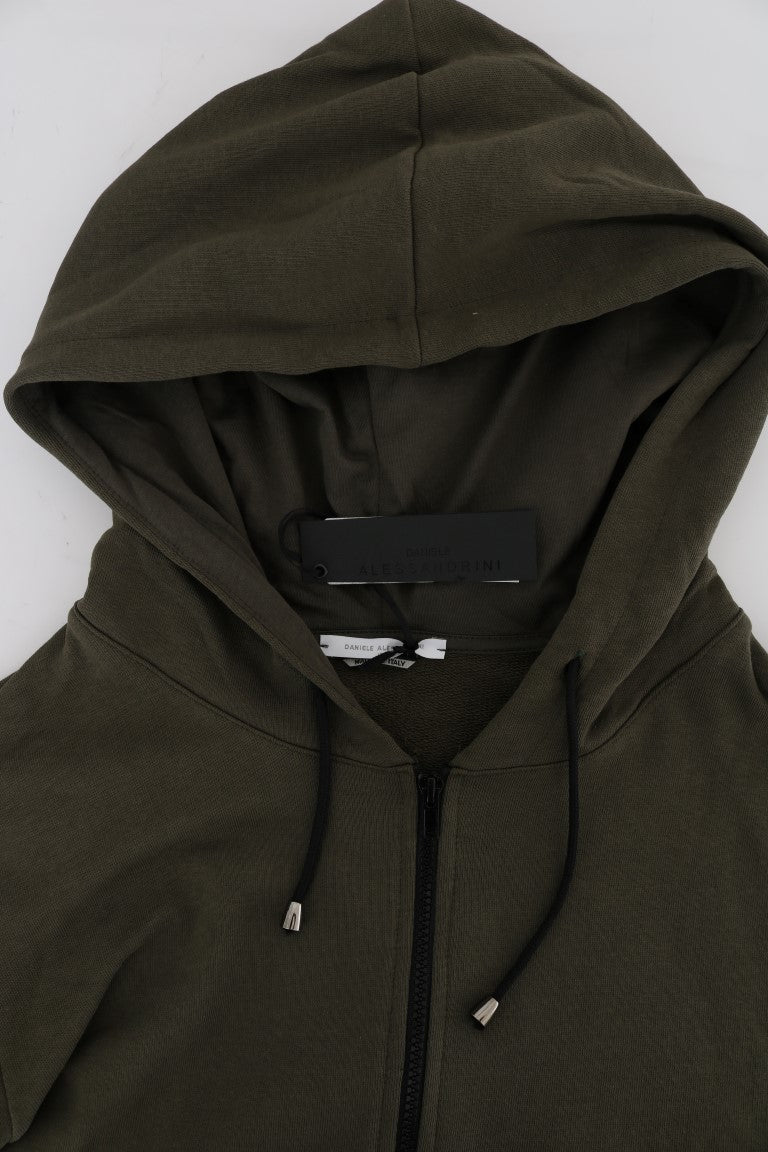 Daniele Alessandrini Green Full Zipper Hodded Cotton Sweater Daniele Alessandrini