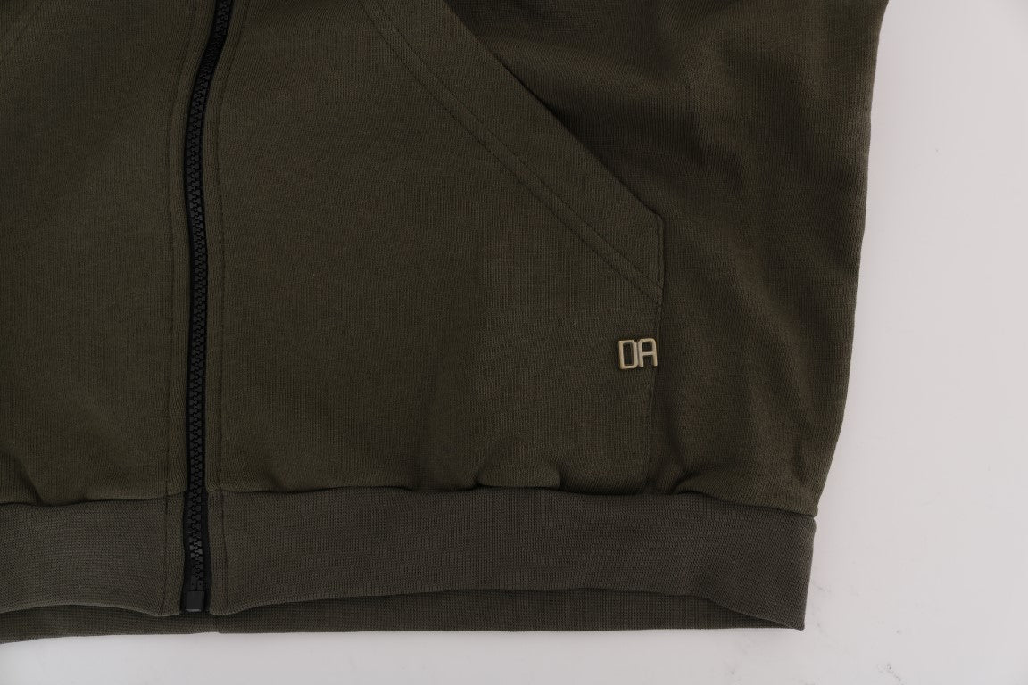 Daniele Alessandrini Green Full Zipper Hodded Cotton Sweater Daniele Alessandrini