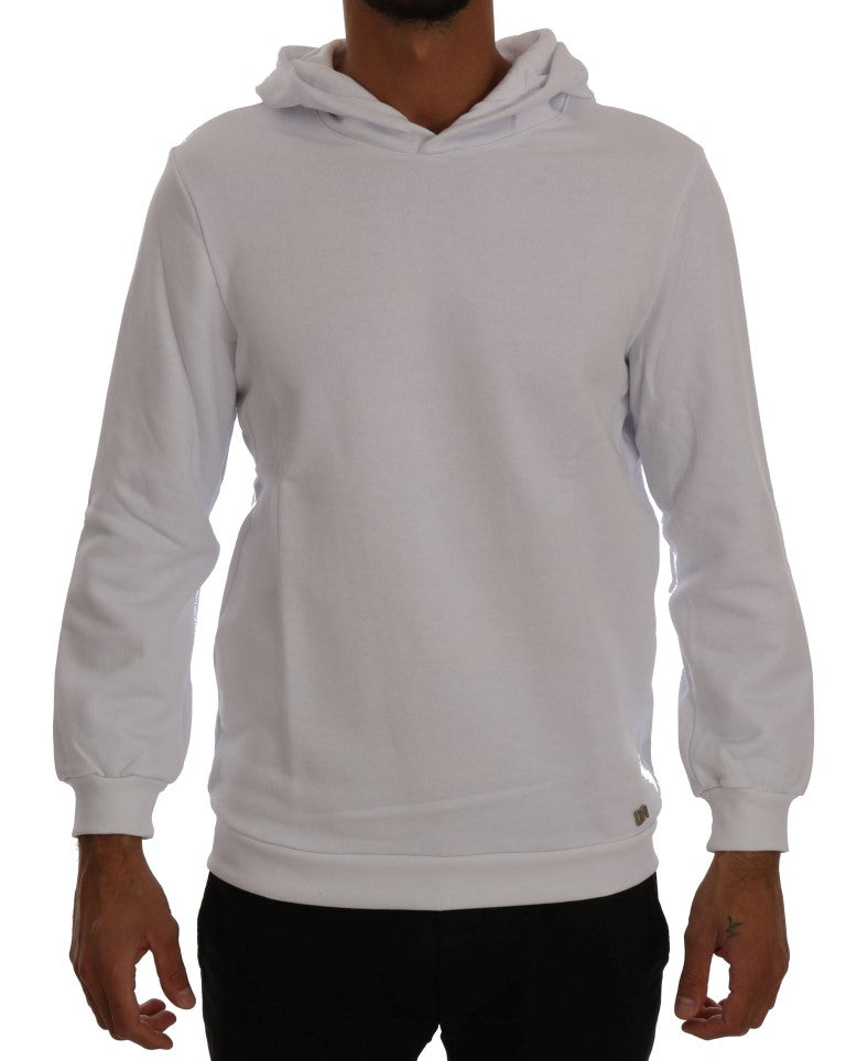 Daniele Alessandrini White Pullover Hodded Cotton Sweater Daniele Alessandrini
