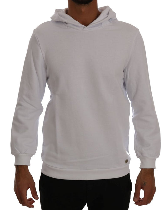 Daniele Alessandrini White Pullover Hodded Cotton Sweater Daniele Alessandrini
