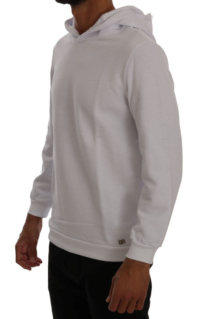 Daniele Alessandrini White Pullover Hodded Cotton Sweater Daniele Alessandrini