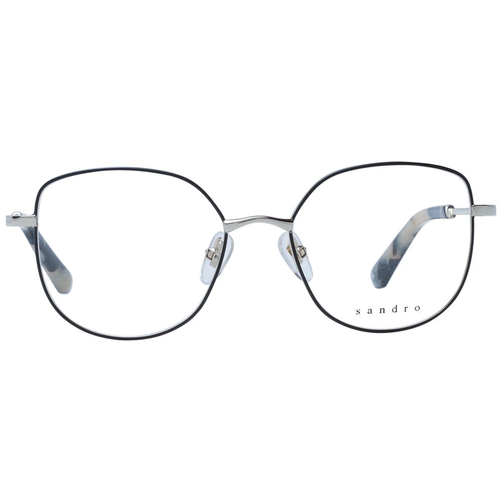 Sandro black metal eyeglass frames with clear lenses, stylish and lightweight for everyday wear.