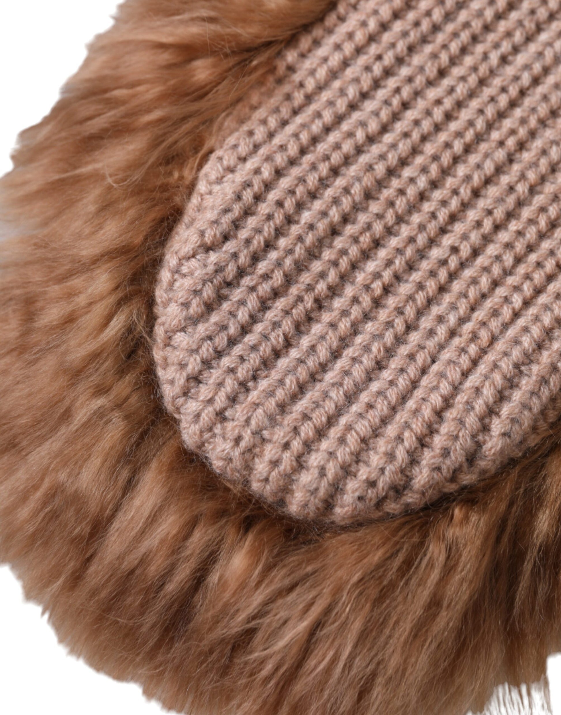 Dolce & Gabbana Brown Cashmere Knitted Fur Mid Arm Mitten Gloves Dolce & Gabbana