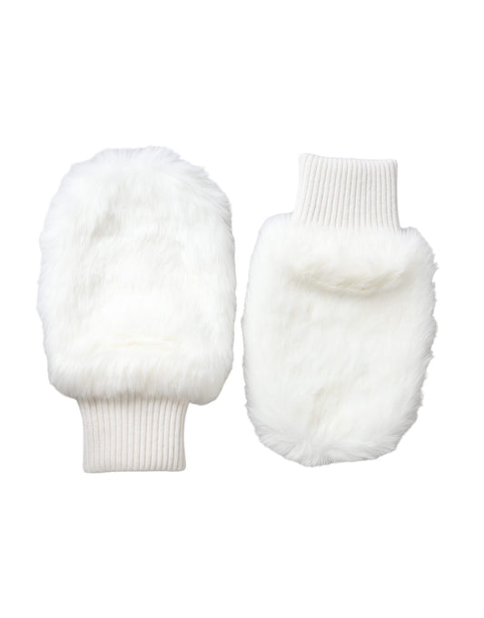 Dolce & Gabbana White Acrylic Knitted Fur Wrist Mitten Gloves Dolce & Gabbana