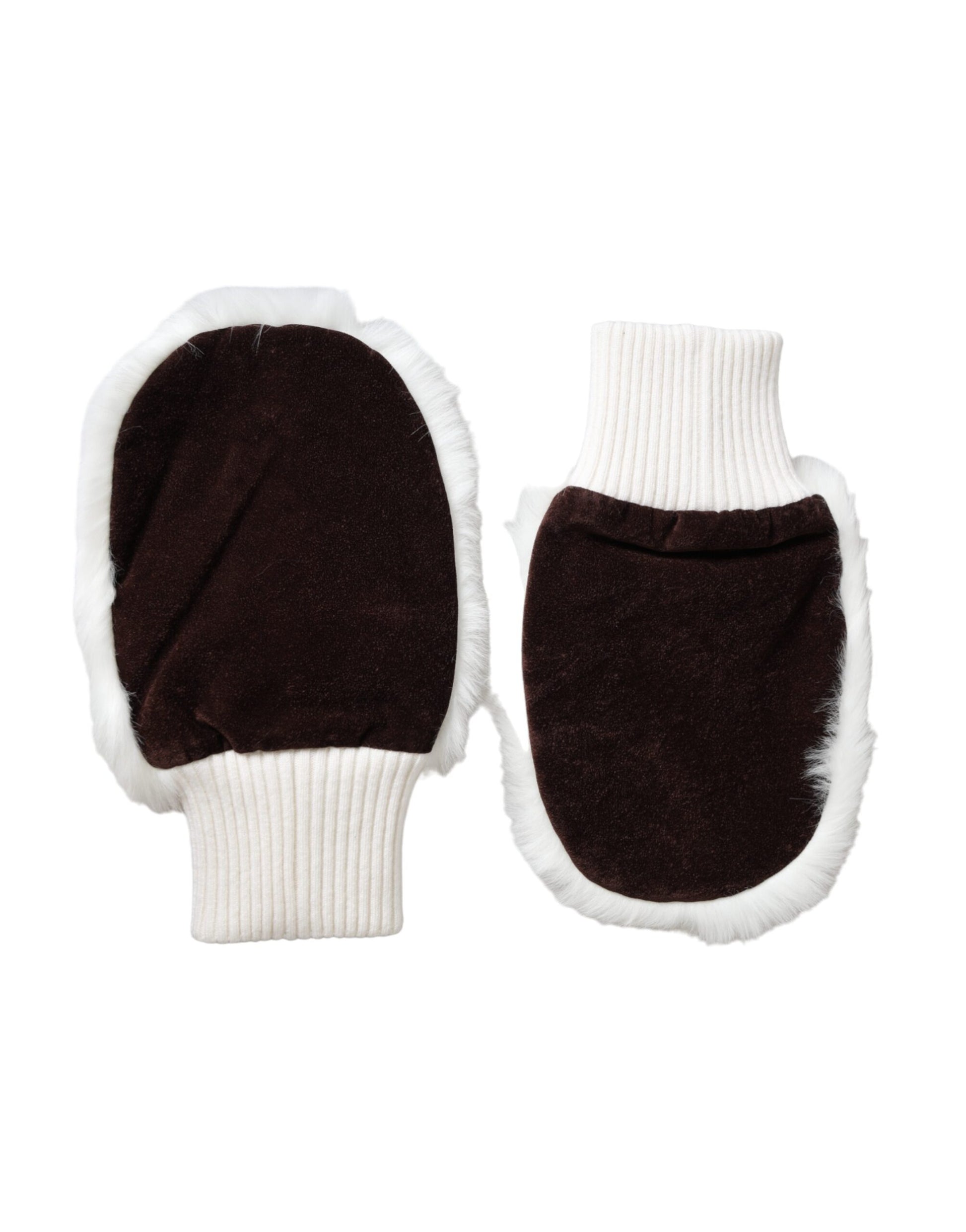 Dolce & Gabbana White Acrylic Knitted Fur Wrist Mitten Gloves Dolce & Gabbana