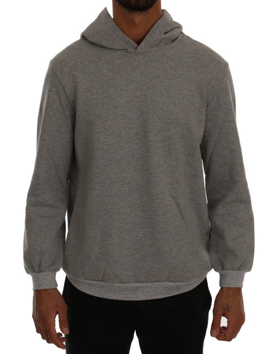 Daniele Alessandrini Gray Pullover Hodded Cotton Sweater Daniele Alessandrini
