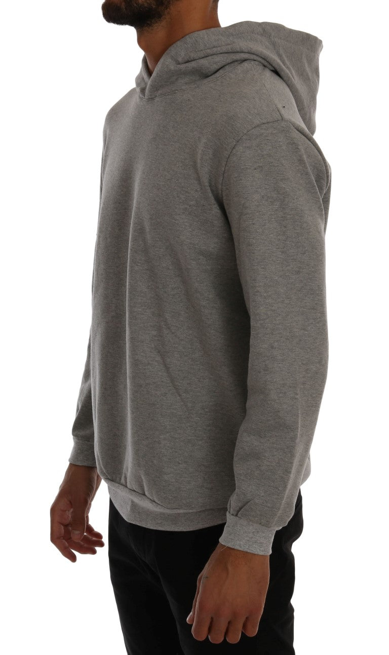 Daniele Alessandrini Gray Pullover Hodded Cotton Sweater Daniele Alessandrini