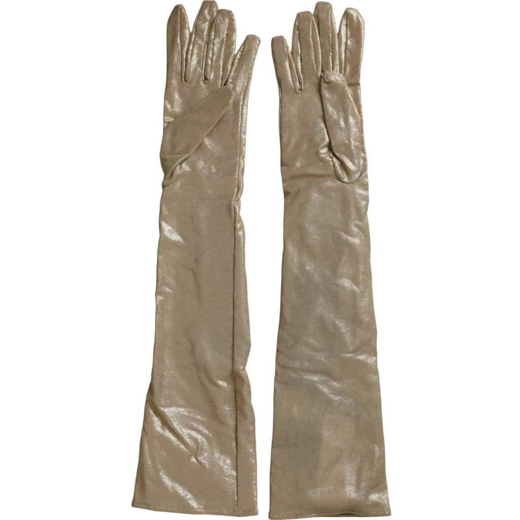 Dolce & Gabbana Beige Satin Crystal Elbow Length Gloves