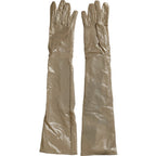 Dolce & Gabbana Beige Satin Crystal Elbow Length Gloves