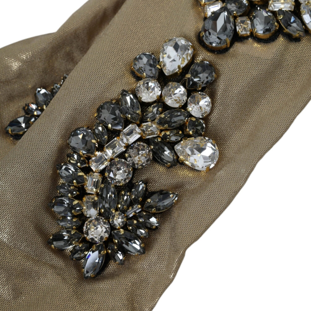 Dolce & Gabbana Beige Satin Crystal Elbow Length Gloves