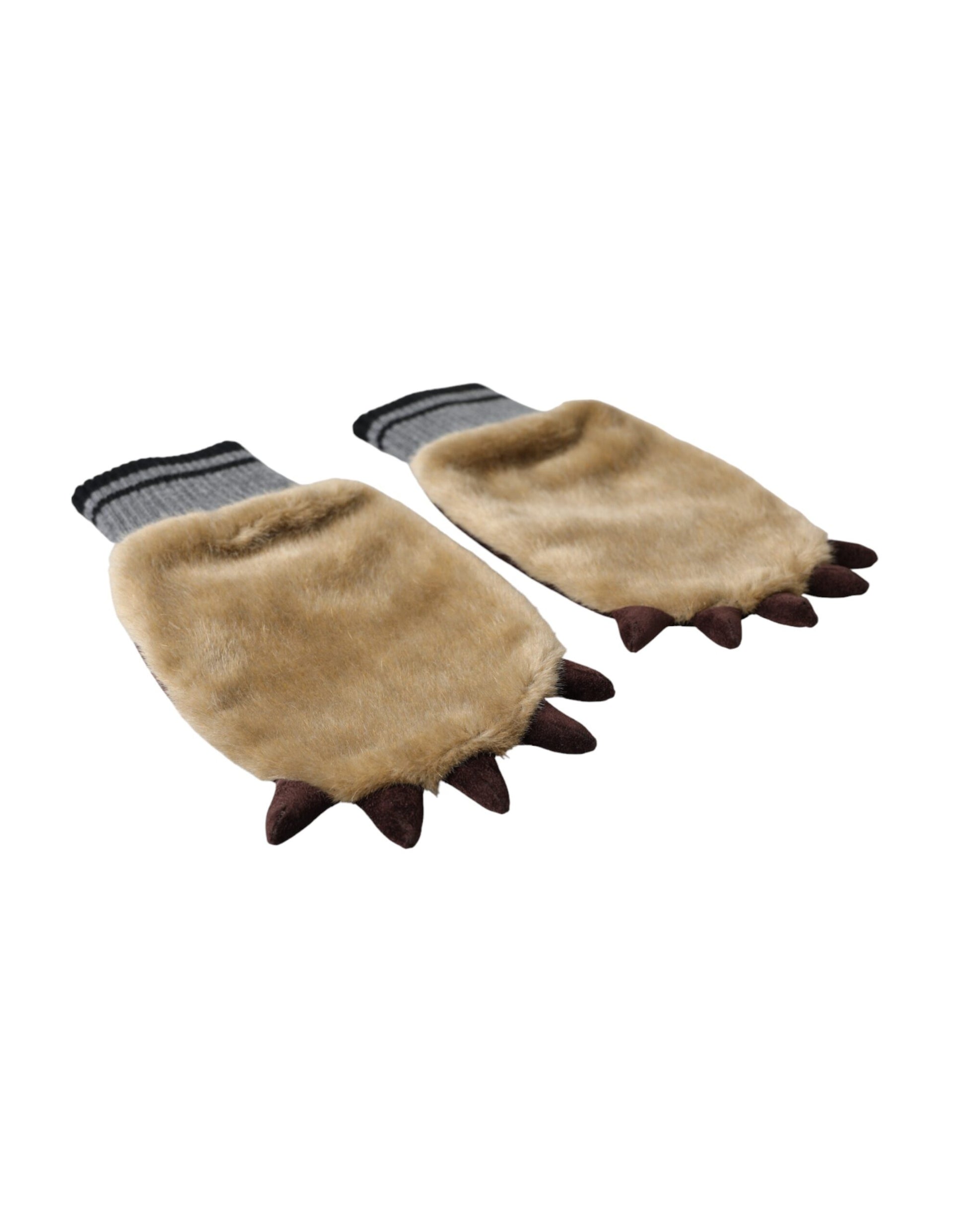 Dolce & Gabbana Beige Acrylic Knitted Fur Wrist Mitten Gloves Dolce & Gabbana
