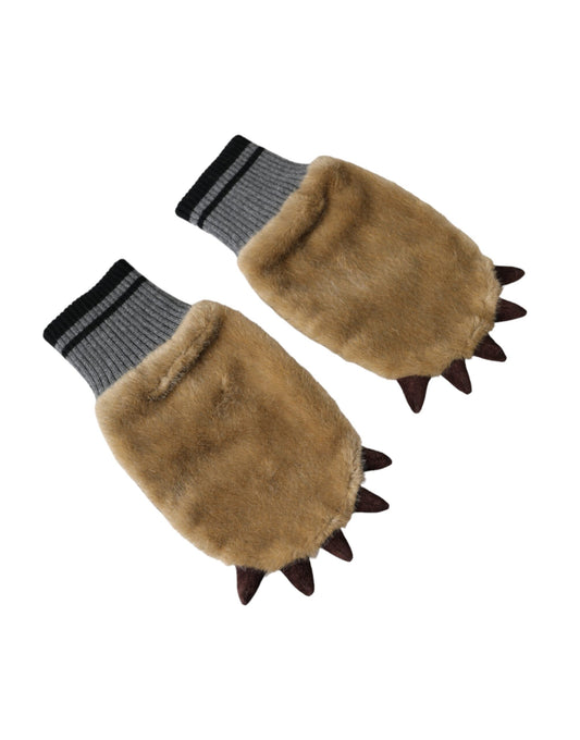 Dolce & Gabbana Beige Acrylic Knitted Fur Wrist Mitten Gloves Dolce & Gabbana