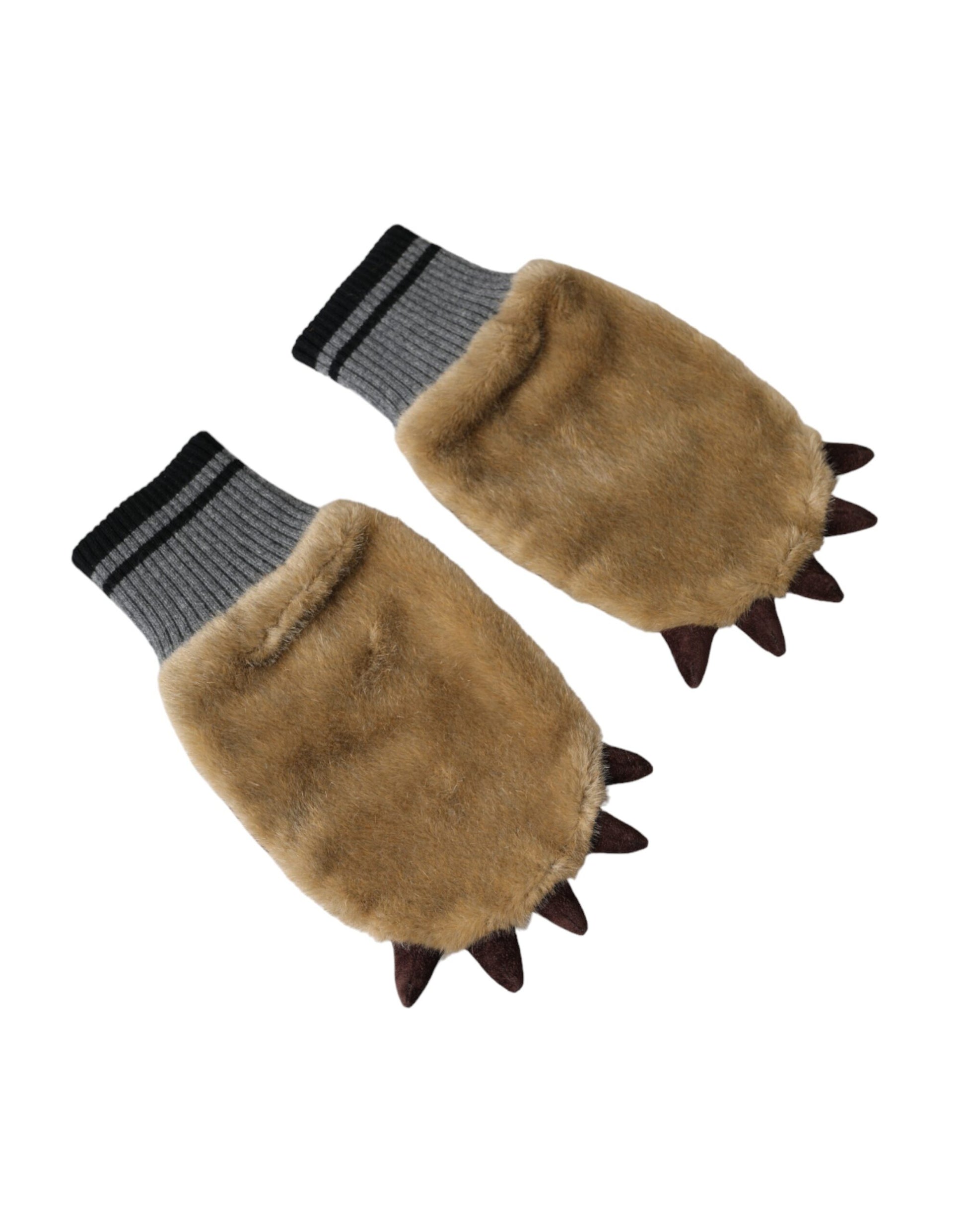 Dolce & Gabbana Beige Acrylic Knitted Fur Wrist Mitten Gloves Dolce & Gabbana