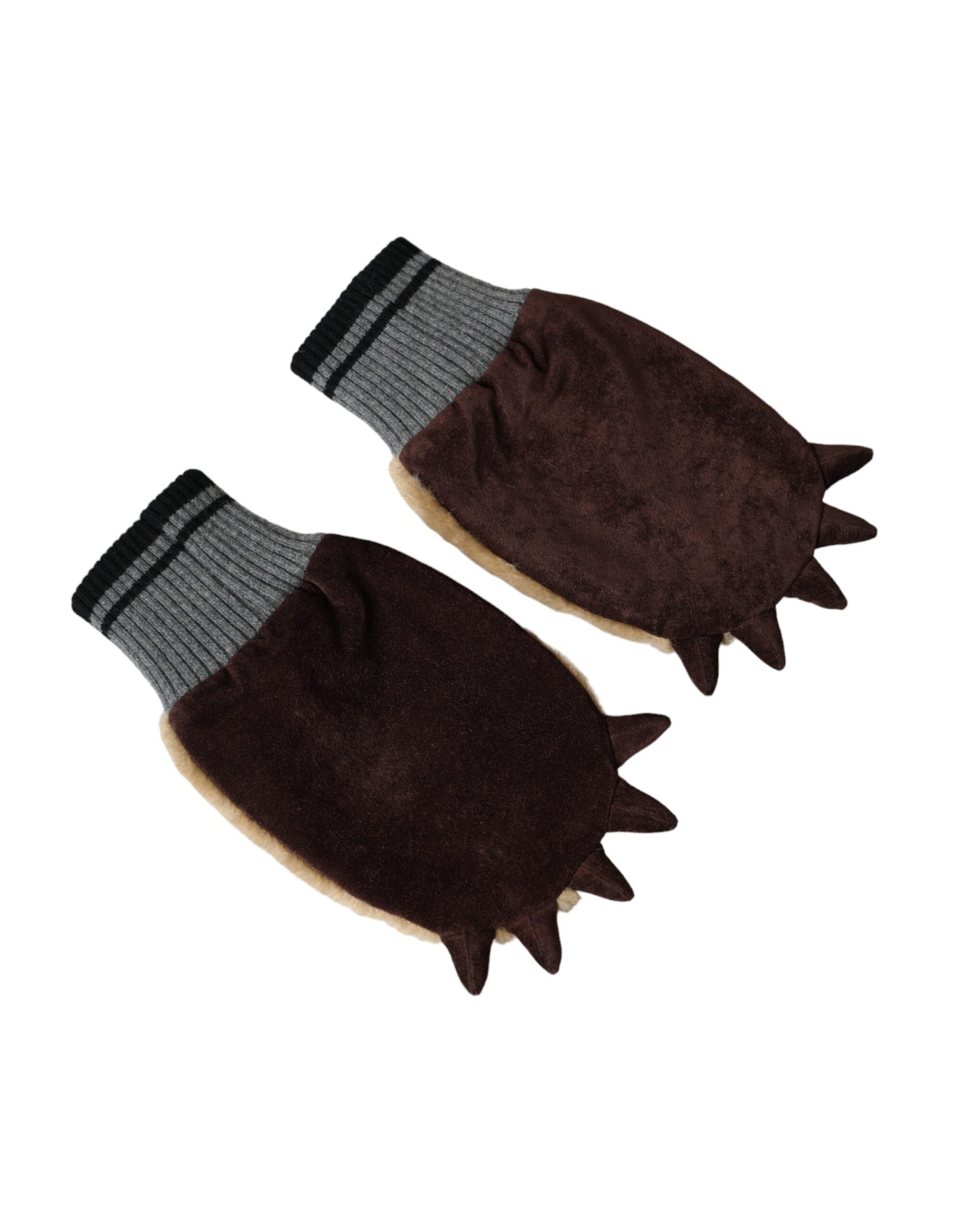 Dolce & Gabbana Beige Acrylic Knitted Fur Wrist Mitten Gloves Dolce & Gabbana
