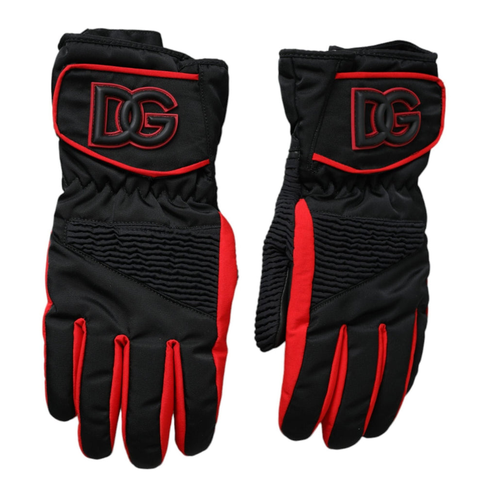 Dolce & Gabbana Black Red Nylon Wrist Length Gloves