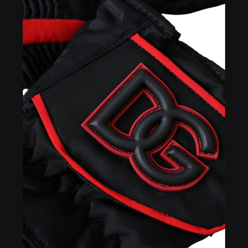 Dolce & Gabbana Black Red Nylon Wrist Length Gloves