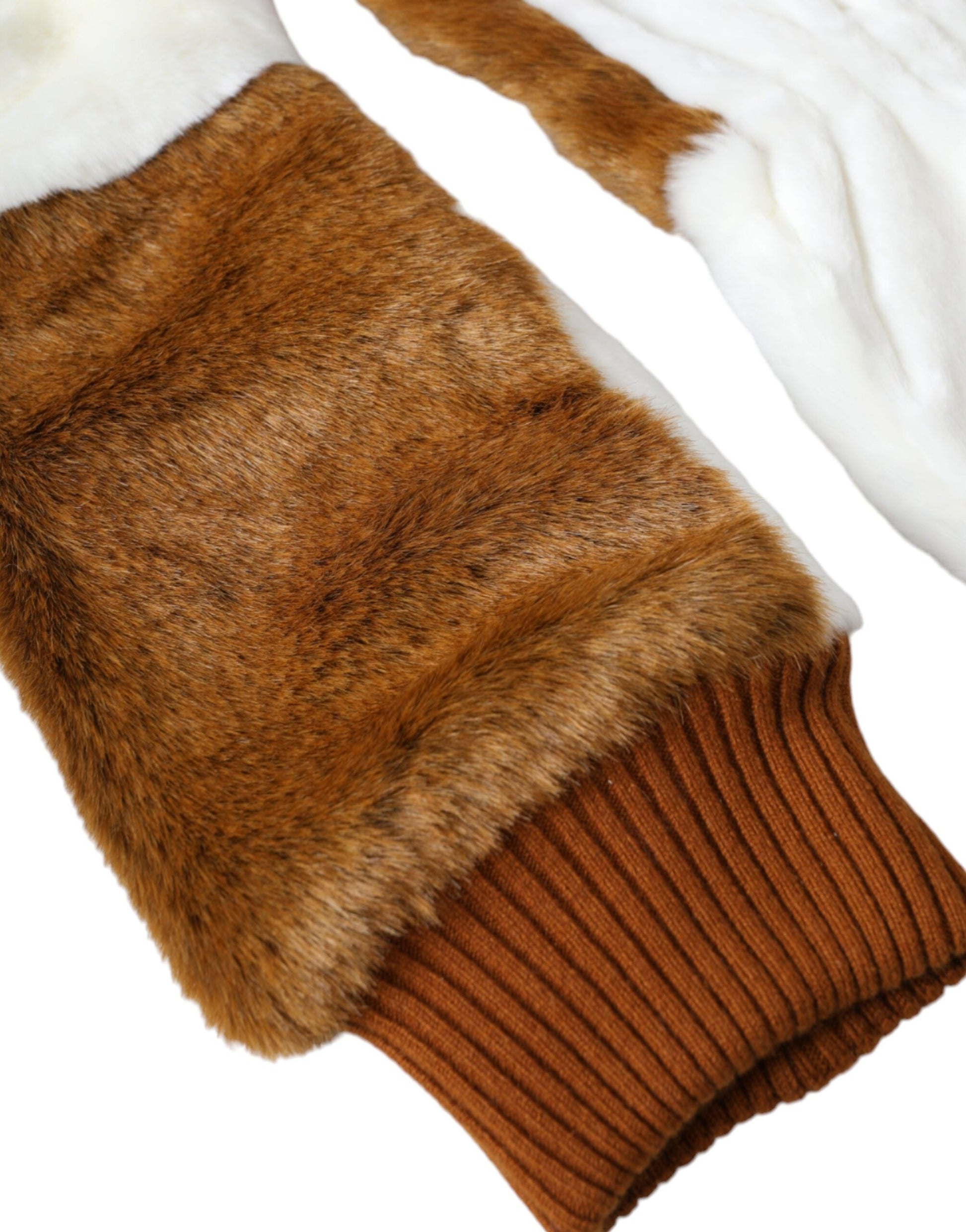 Dolce & Gabbana Brown White Acrylic Knitted Fur Mitten Gloves Dolce & Gabbana