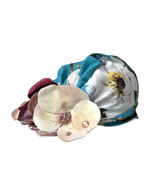 Dolce & Gabbana Blue Floral Motif Turban Head Hat Women Dolce & Gabbana