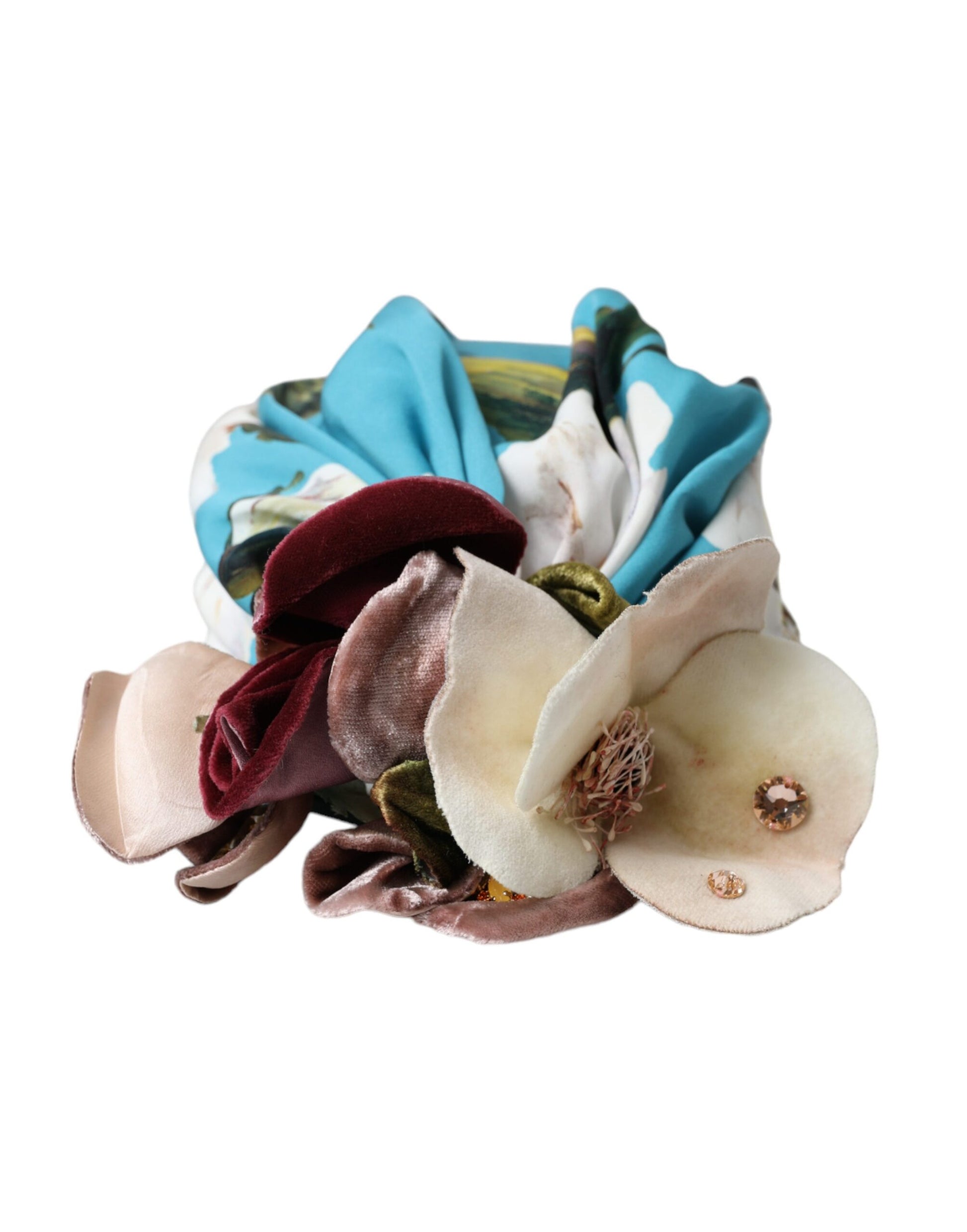 Dolce & Gabbana Blue Floral Motif Turban Head Hat Women Dolce & Gabbana