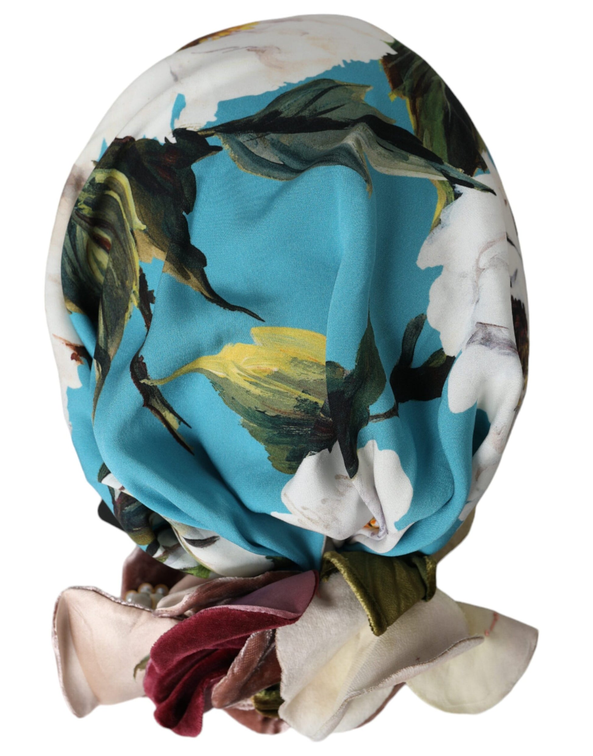 Dolce & Gabbana Blue Floral Motif Turban Head Hat Women Dolce & Gabbana