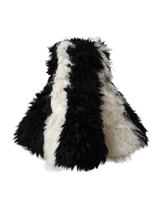Dolce & Gabbana Black White Stripes Mohair Fur Bucket Hat Dolce & Gabbana