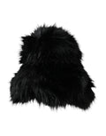 Dolce & Gabbana black faux fur women's bucket hat with a soft, plush texture and wide brim for stylish winter wear.