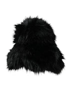 Dolce & Gabbana black faux fur women's bucket hat with a soft, plush texture and wide brim for stylish winter wear.