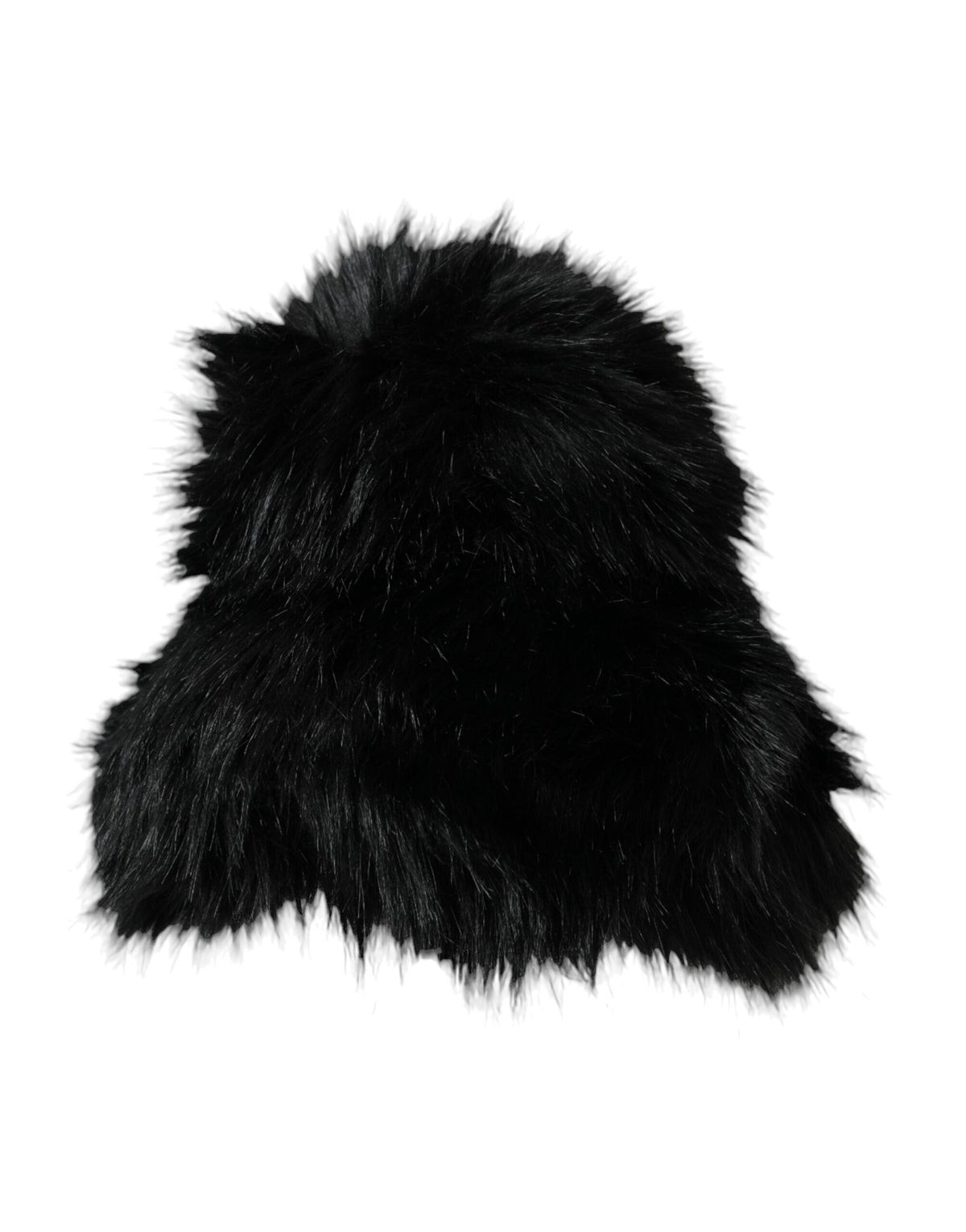 Dolce & Gabbana black faux fur women's bucket hat with a soft, plush texture and wide brim for stylish winter wear.