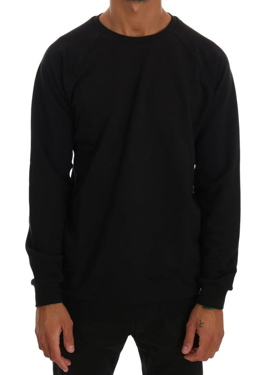 Daniele Alessandrini Black Crewneck Cotton Pullover Sweater Daniele Alessandrini