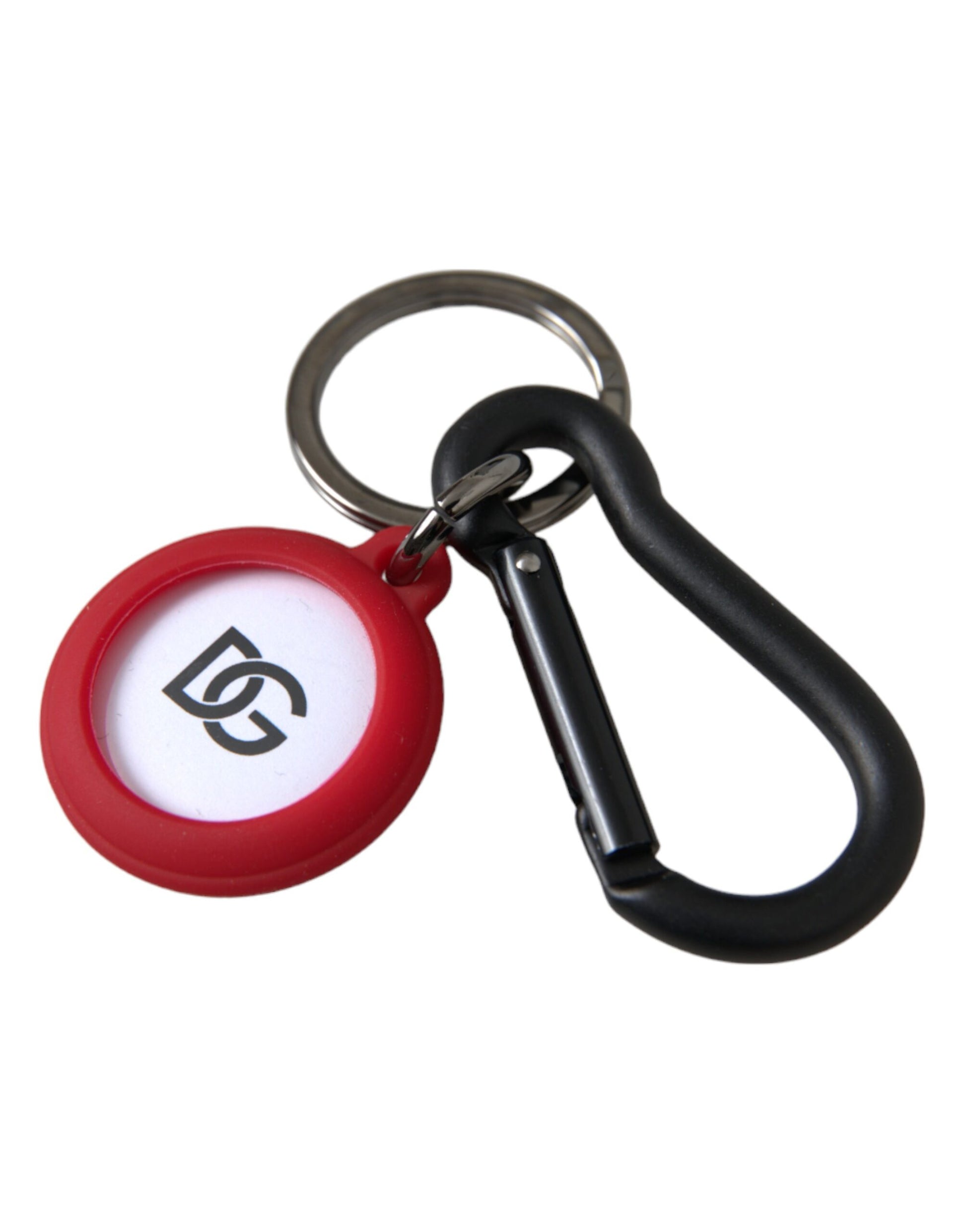Dolce & Gabbana Red Rubber DG Logo Round Metal Brass Keyring Keychain Dolce & Gabbana