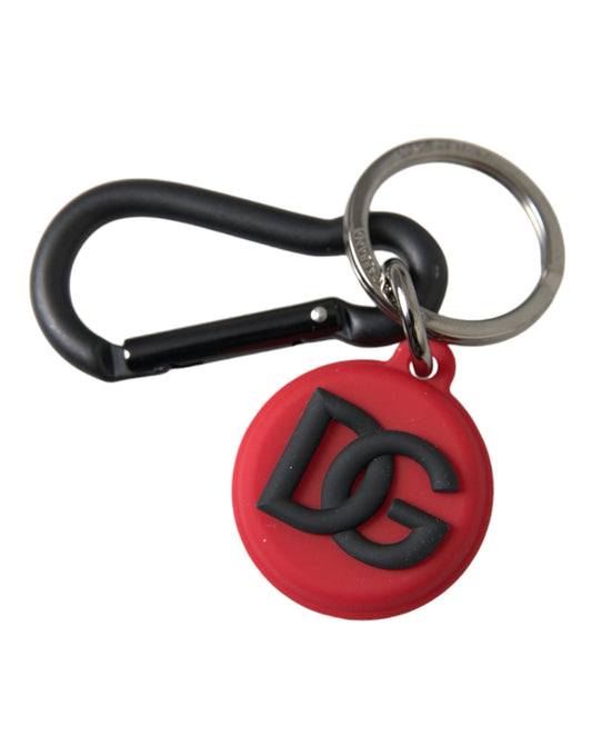 Dolce & Gabbana Red Rubber DG Logo Round Metal Brass Keyring Keychain Dolce & Gabbana