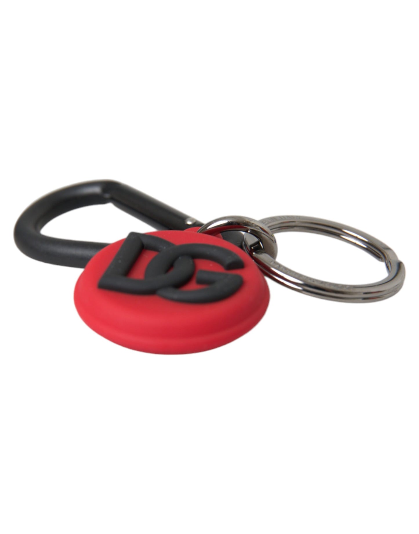 Dolce & Gabbana Red Rubber DG Logo Round Metal Brass Keyring Keychain Dolce & Gabbana