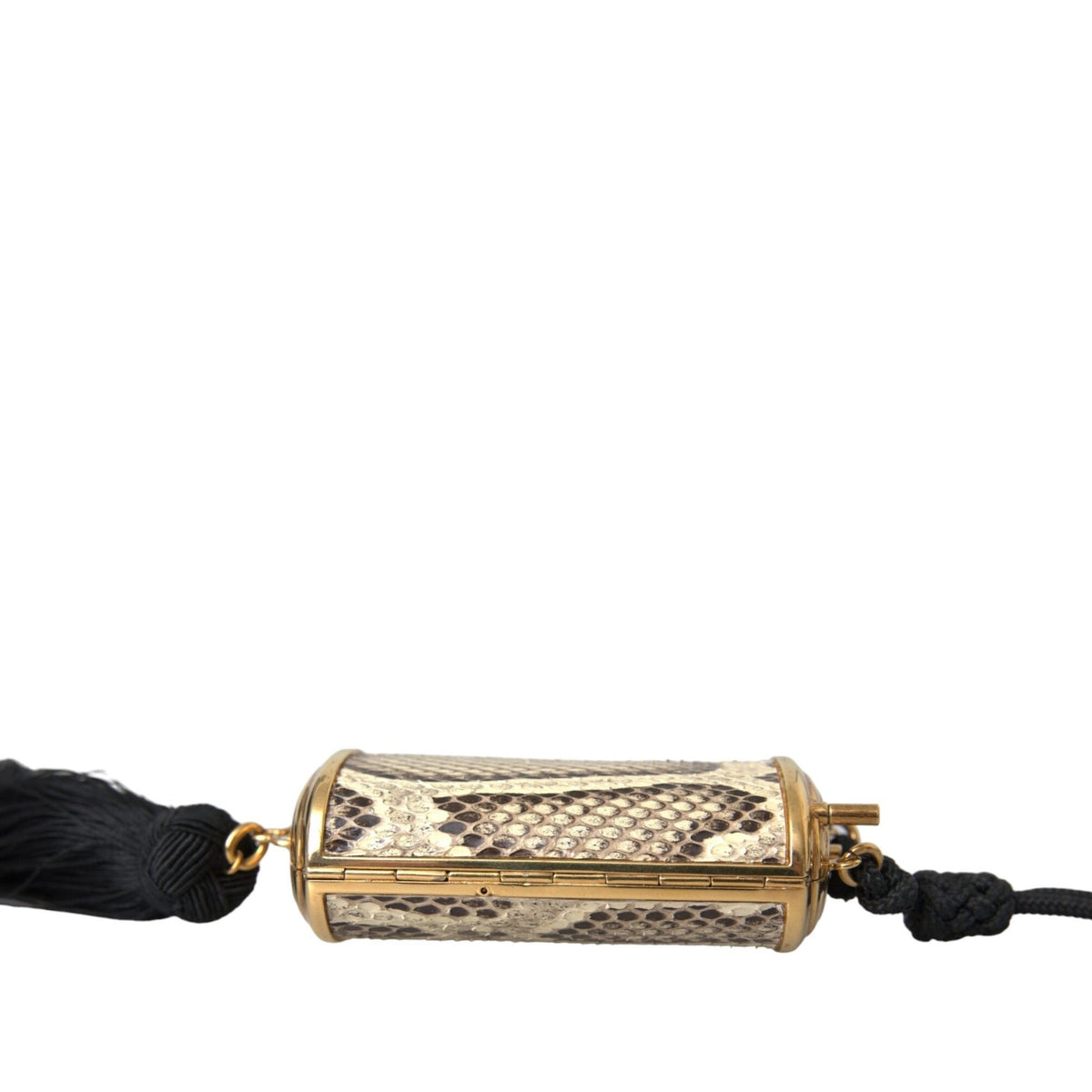 Dolce & Gabbana Beige Exotic Leather Mini Mirror Tassel Make Up Holder Bag