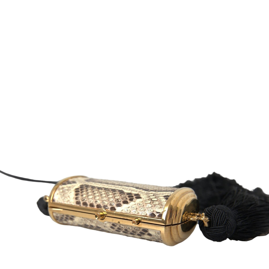 Dolce & Gabbana Beige Exotic Leather Mini Mirror Tassel Make Up Holder Bag