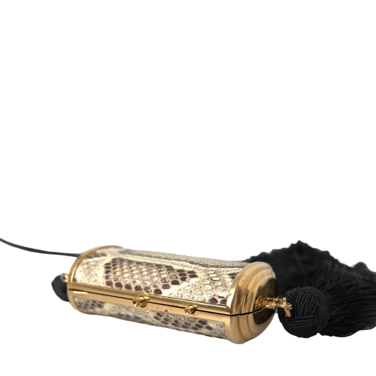Dolce & Gabbana Beige Exotic Leather Mini Mirror Tassel Make Up Holder Bag