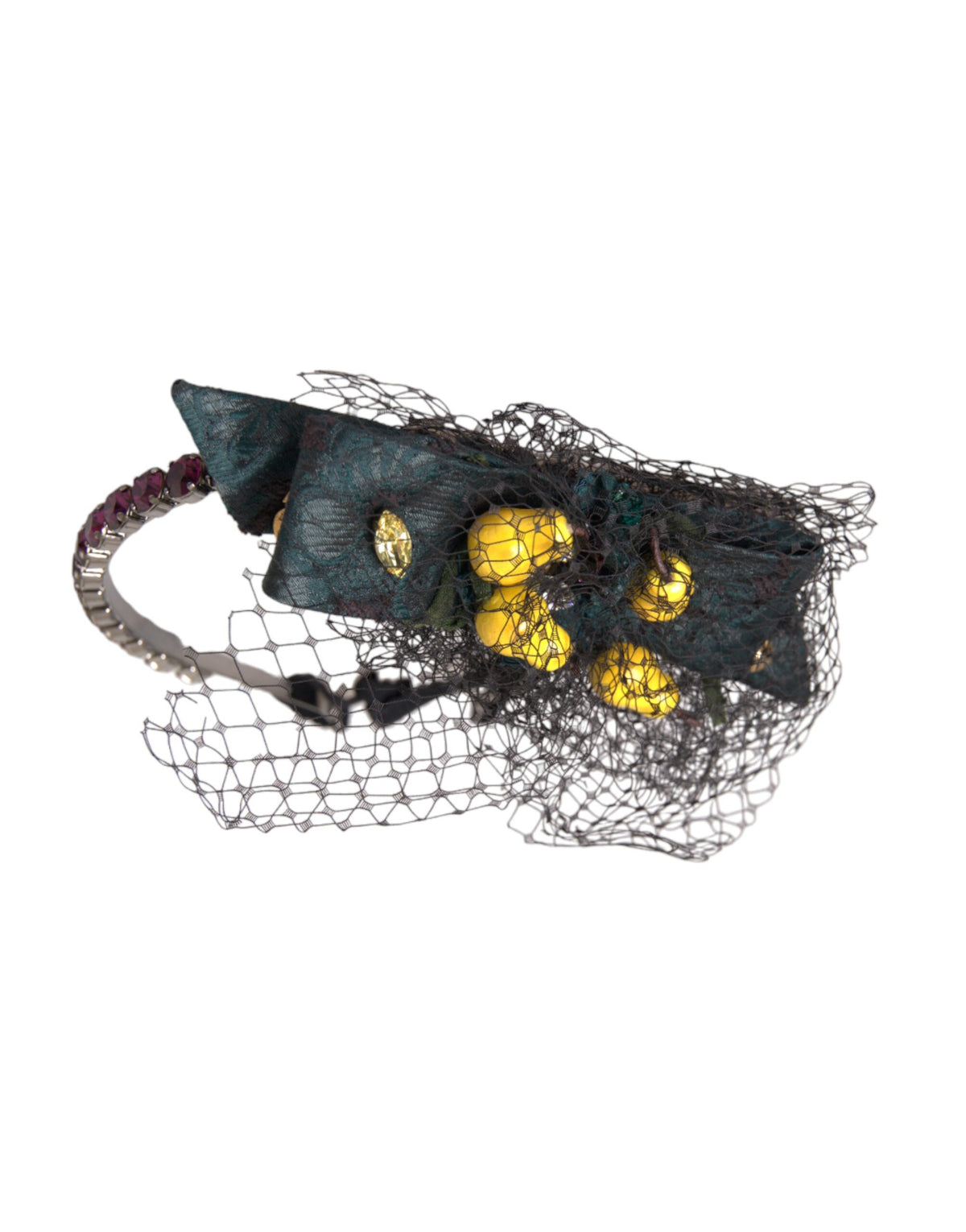 Dolce & Gabbana Black Lemons Sicily Purple Crystal Net Headband Diadem - Eljoys Fashion 