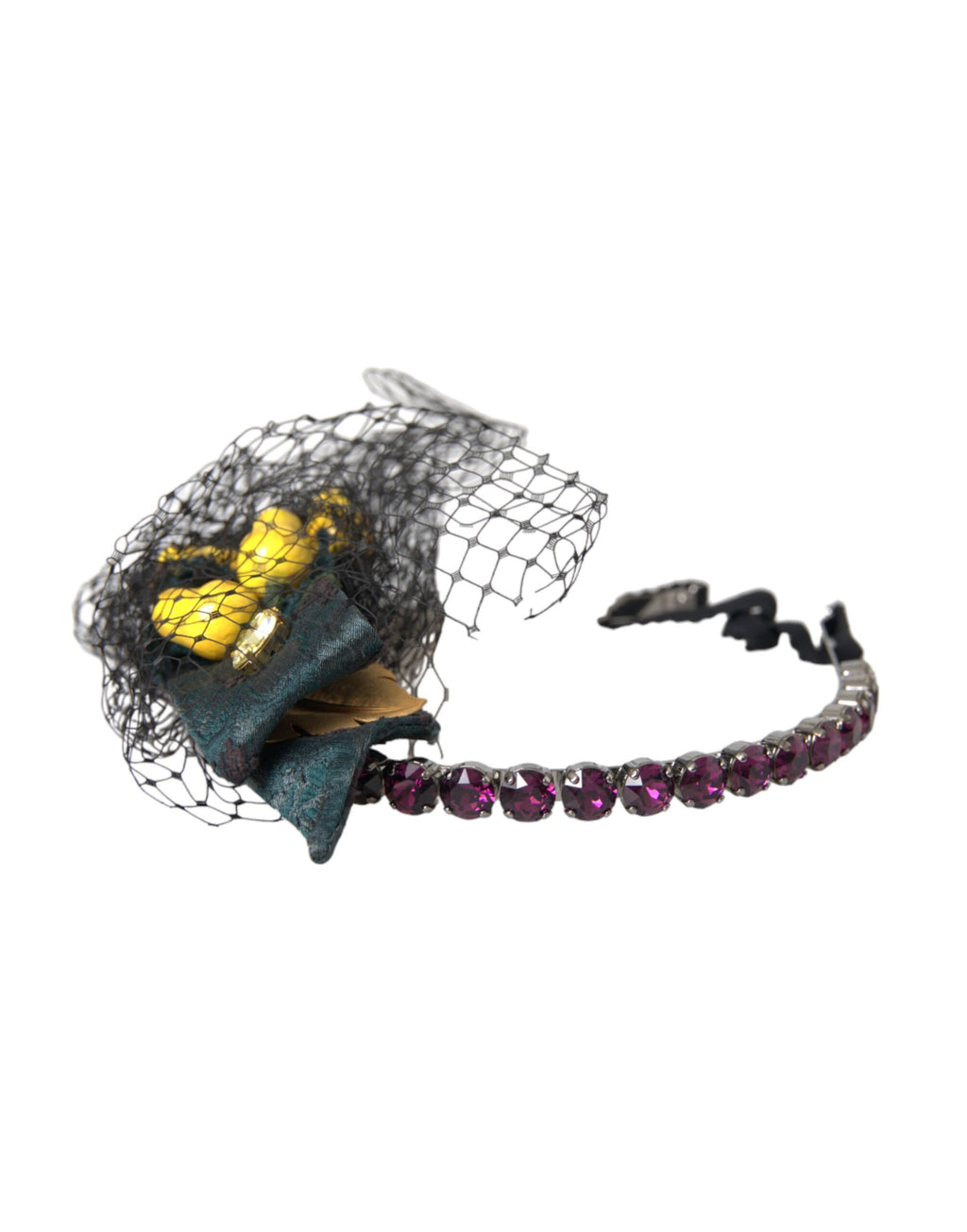 Dolce & Gabbana Black Lemons Sicily Purple Crystal Net Headband Diadem - Eljoys Fashion 