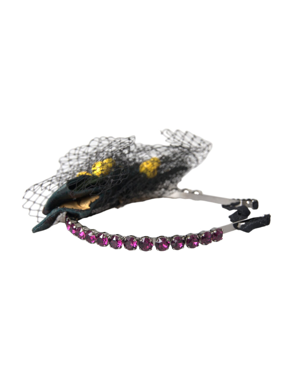 Dolce & Gabbana Black Lemons Sicily Purple Crystal Net Headband Diadem - Eljoys Fashion 
