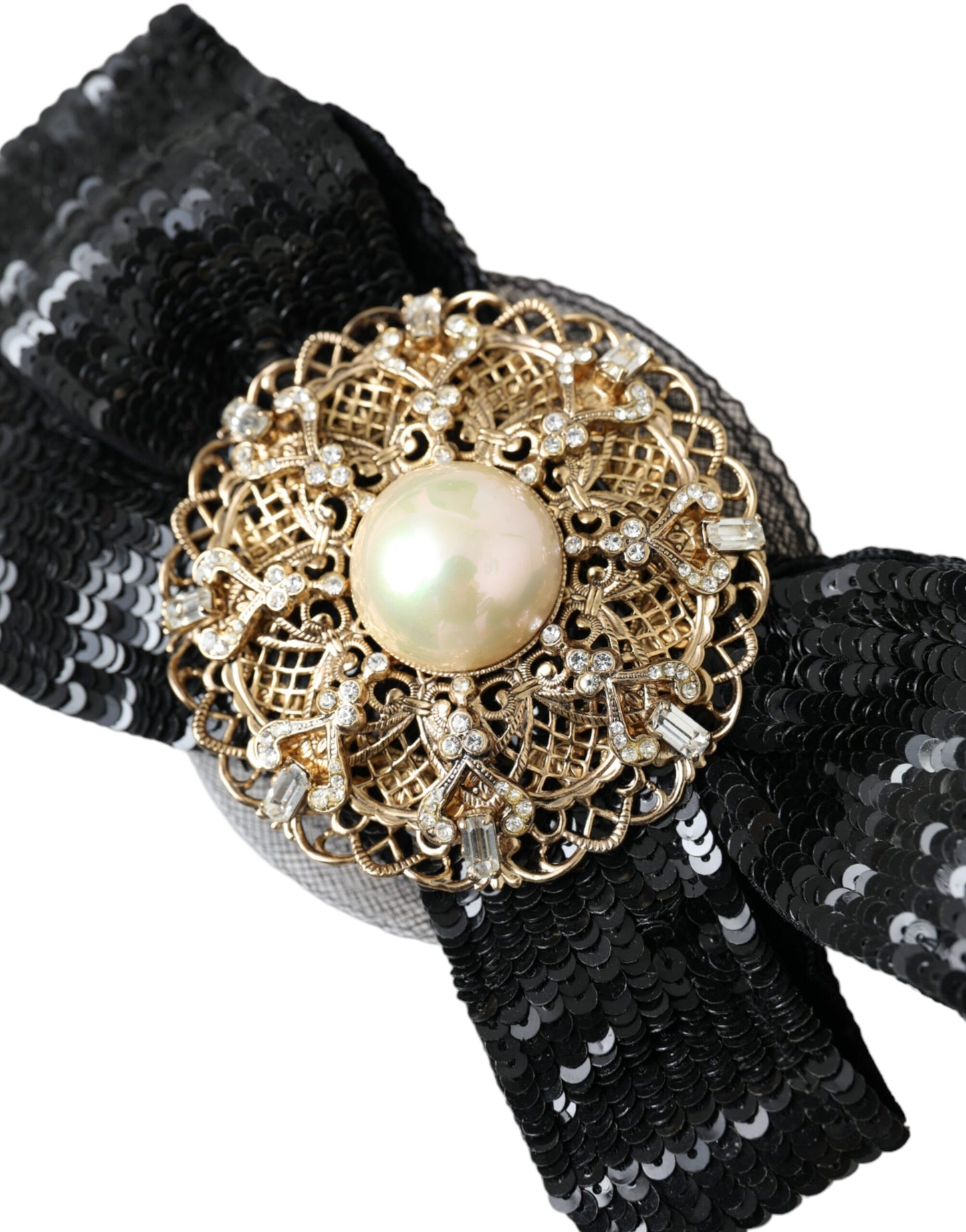 Dolce & Gabbana Black Sequin Pearl Handmade Brooch Hair Pin Dolce & Gabbana